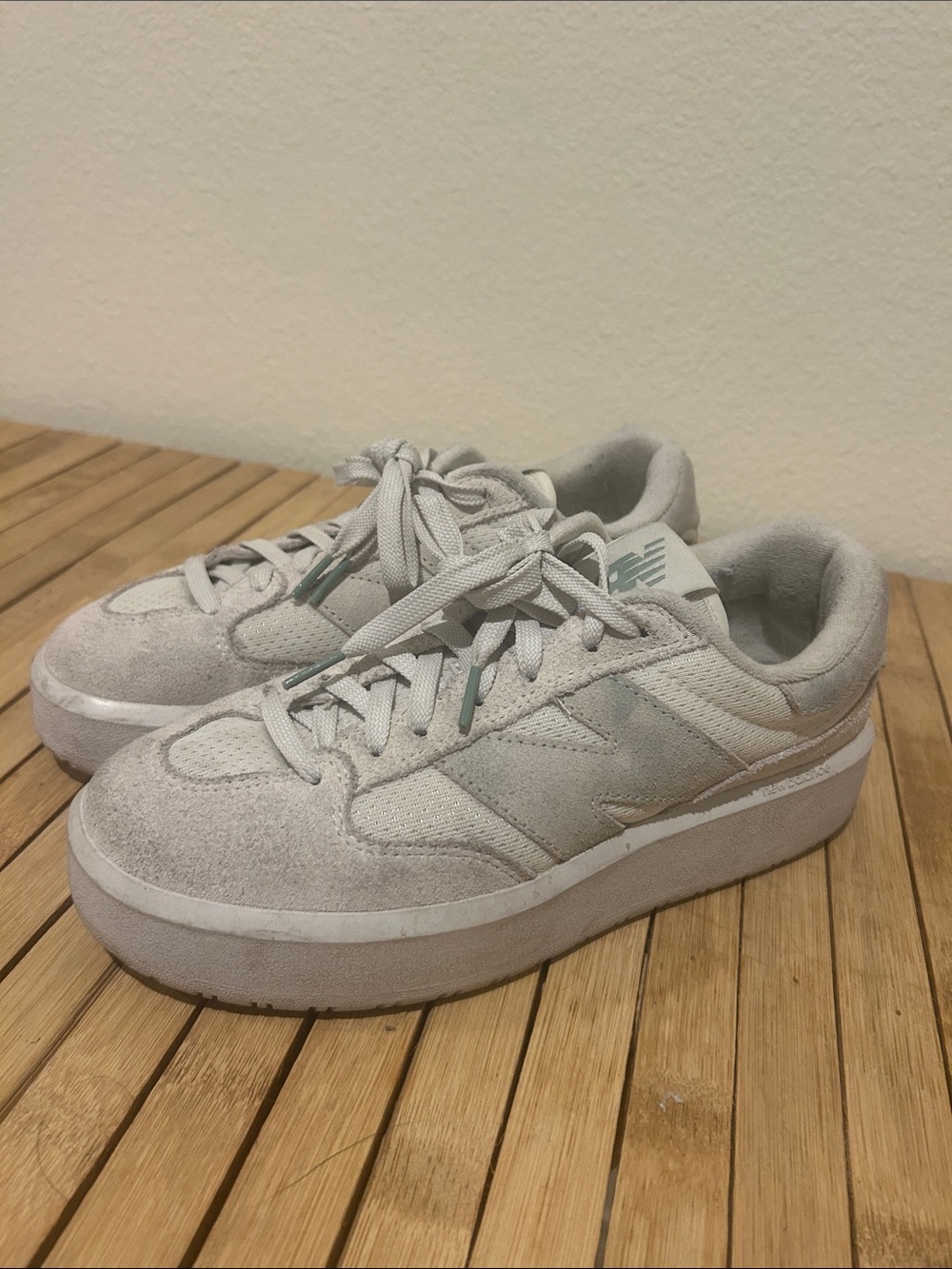 New Balance Women's Light Gray Suede Platform Sneakers